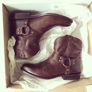 Frye Brown Leather Harness Boots